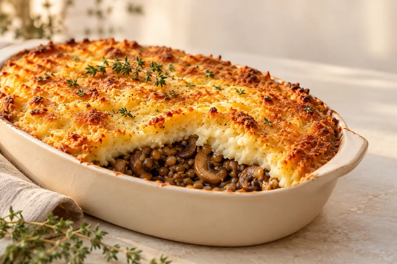 Recettes végétariennes hiver : parmentier de lentilles et champignons