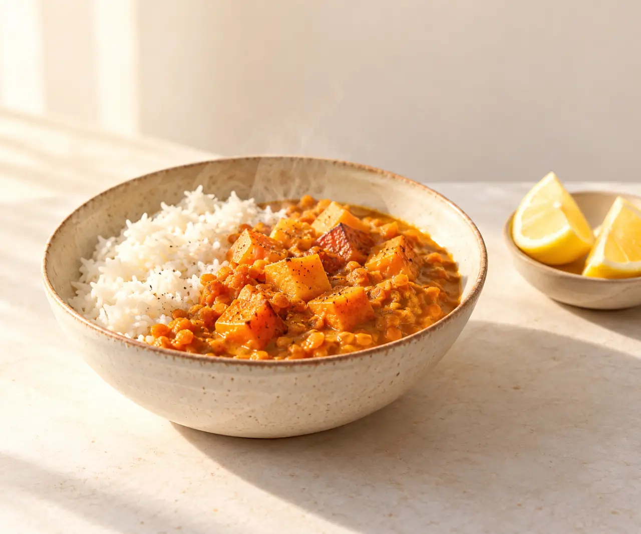 Recettes végétariennes hiver : curry de courge et lentilles corail