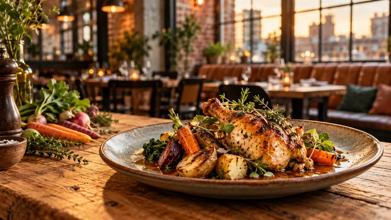 Plat bistronomique de saison servi à Table Urbaine
