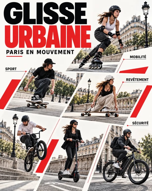 Glisse urbaine à Paris avec roller, skateboard, longboard, BMX, trottinette électrique et vélo électrique