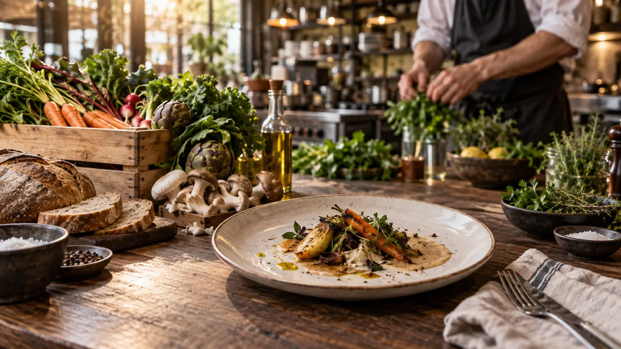 Légumes frais du marché prêts à être préparés dans une cuisine bistronomique