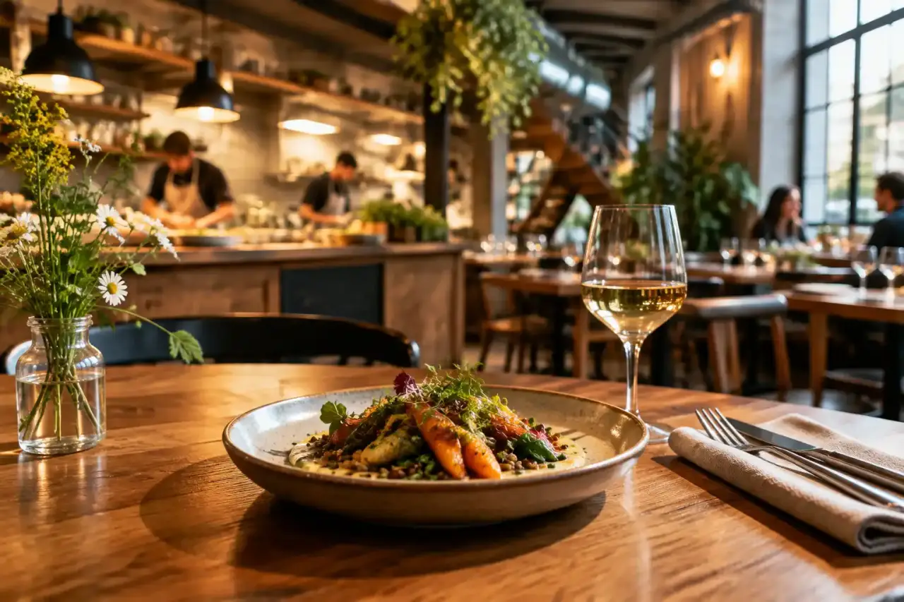 Grande table conviviale de Table Urbaine garnie de plats de saison