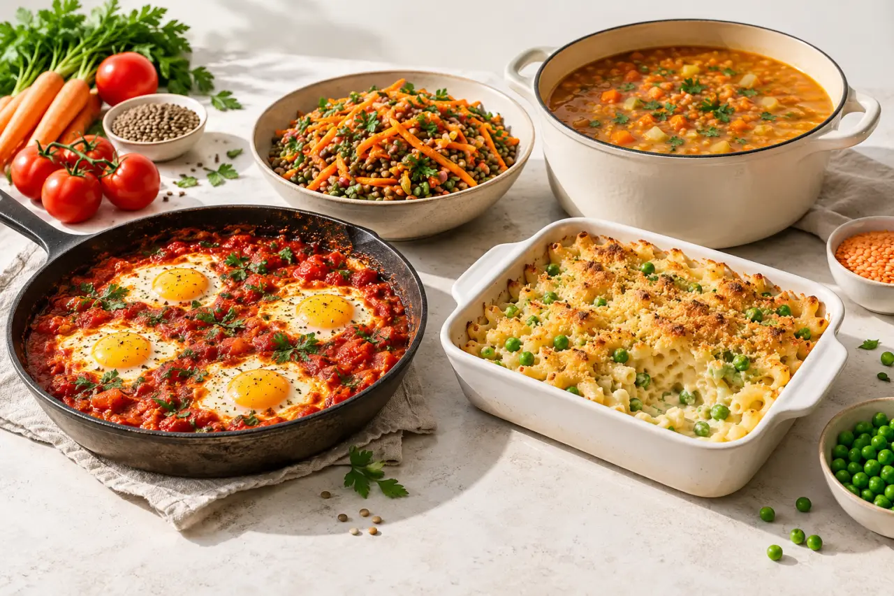 Recettes pas chères et faciles : œufs à la tomate, salade de lentilles et gratin de pâtes