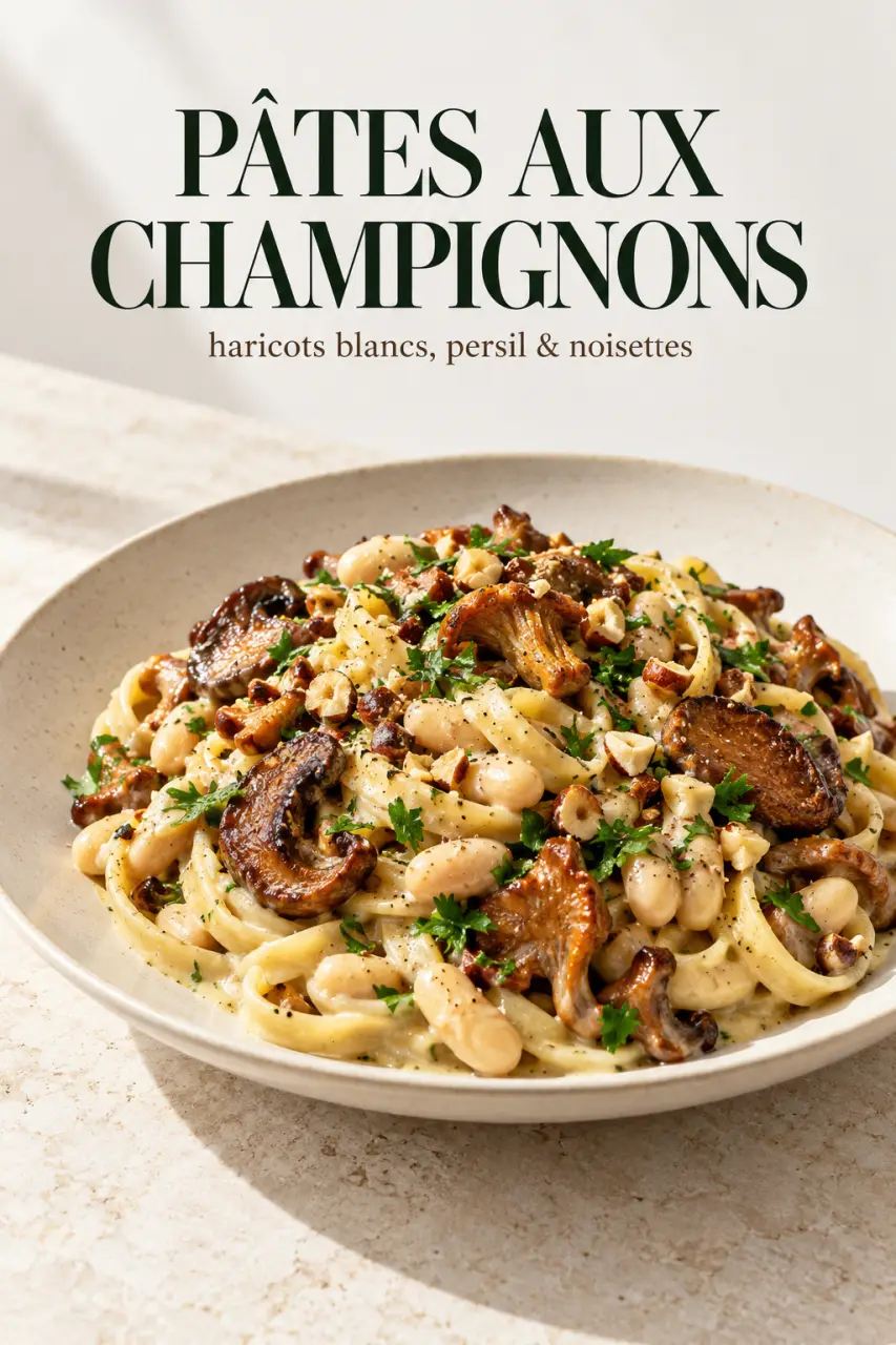 Recettes gourmandes végétariennes : pâtes aux champignons dorés et haricots blancs