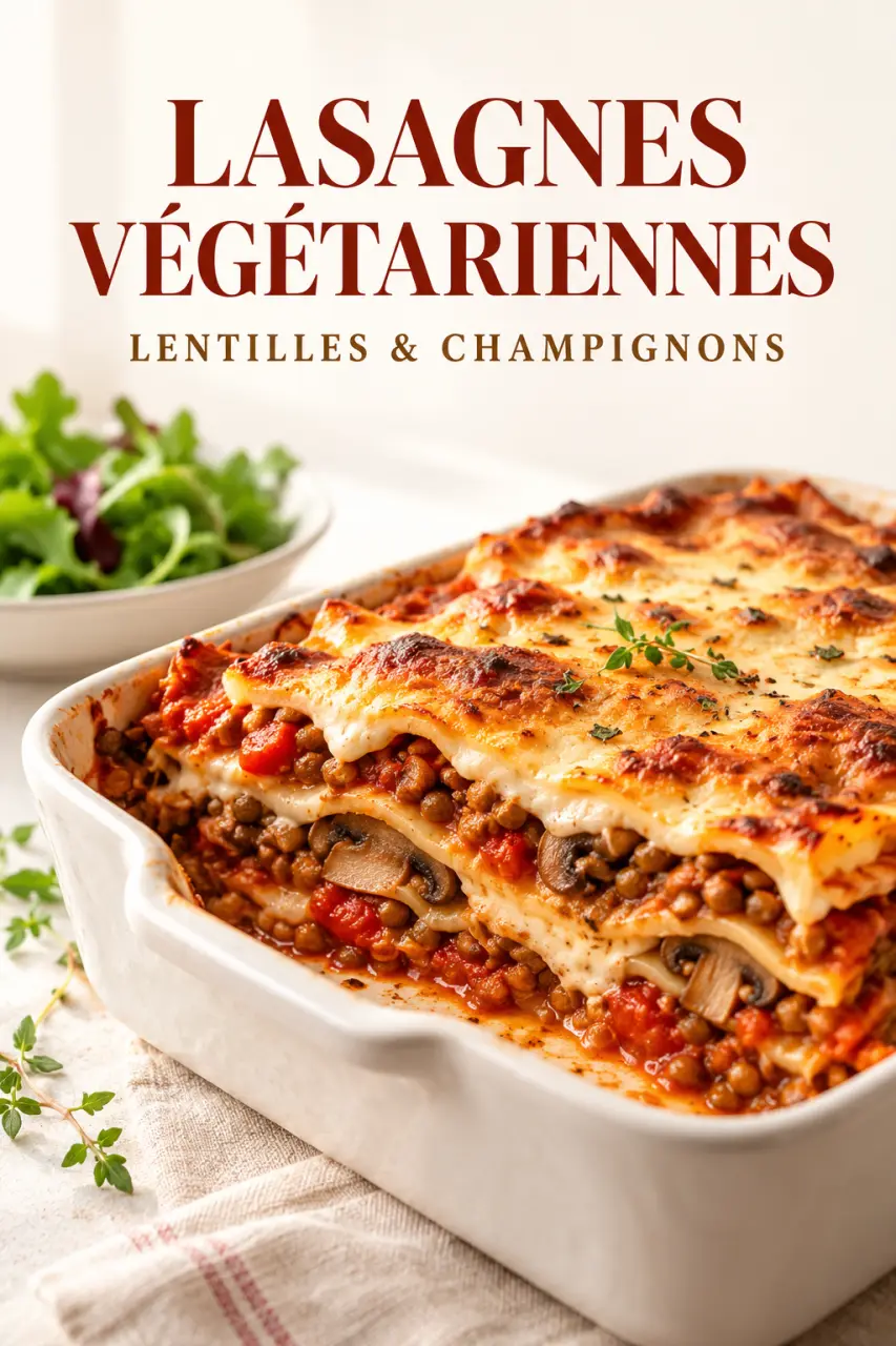 Recettes gourmandes végétariennes : lasagnes aux lentilles et aux champignons