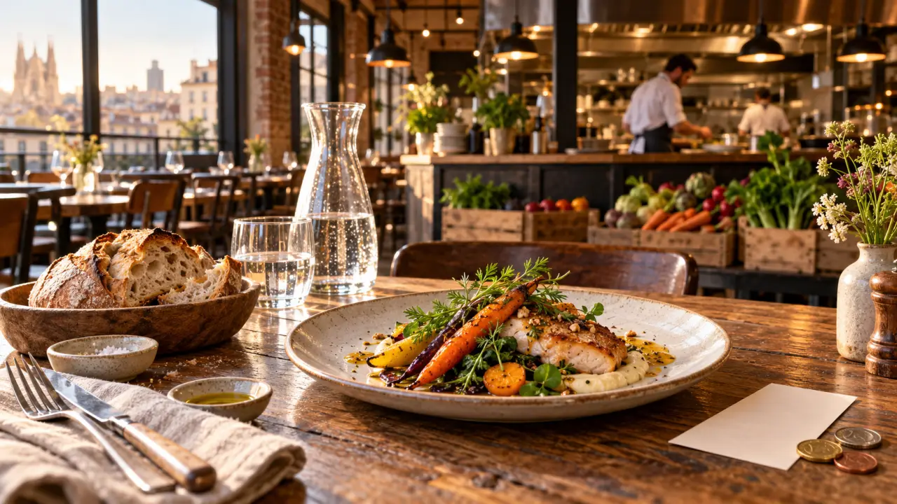 Table conviviale avec des assiettes bistronomiques préparées à partir de produits locaux
